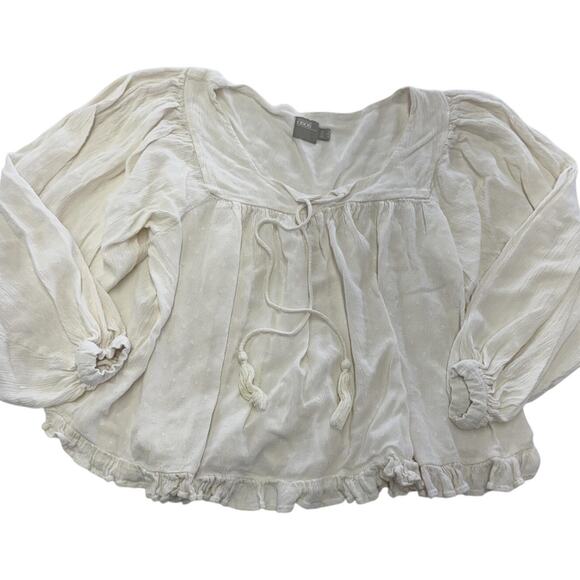 ASOS Blouse Womens US 4 Ivory Peasant Boho Tassel Tie Ruffle Hem Long Sleeve - Picture 1 of 6